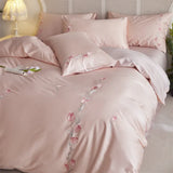 elvesmall Long-staple Cotton Floral Blossom Embroidery Comfortable Ultra Soft (1Duvet Cover+1Flat Bedsheet/Fitted Bedsheet+ 2Pillowcases)