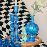 elvesmall Floriddle Retro Candlesticks Taper Candle Holders Tall Candlesticks Decoration Party Blue Vase Home Decor Glass Candle Stand