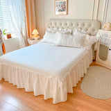 elvesmall  Korean Cotton Four Piece Bedding Set Solid Princess Style Girl Heart Quilt Cover Sheet Pure Cotton Bedding Set Four Seasons