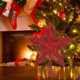 elvesmall 25cm Red Glitter Christmas Tree Topper Iron Star Christmas Decor For Home Xmas Tree Ornaments Navidad New Year 2025 Natal Noel
