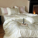 elvesmall -  High-end Satin Bedding Set 100% Cotton Printed Luxury Duvet Cover Set with Sheets Comfor Pleated Lace Quilt Cover and Pillowcase