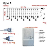elvesmall  3.5M Christmas Snowflake LED String Lights Flashing Fairy Lights Curtain Lights Fancy Holiday Party New Year Decoration