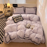 elvesmall Bowknot Bedclothes Lace Style Bed Sheets Set Skin-friendly Bedding ropa de cama Single/Double/Queen/King Size Bed Linen Set