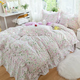 elvesmall  Idyllic Small Floral Fresh Ruffled Quilt Cover Four-Piece Set All Cotton Pure Cotton Bed Sheets Bed Skirt Bedding