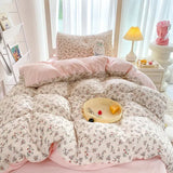 elvesmall Simple Floral Leaves Duvet Cover With Pillow Case Bed Sheet Adults Girls Tulip Bedding Sets King Queen Bed Linen Decor Bedroom