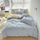 elvesmall Ins Embroidery  Bed Linen Twin Full Queen King Size  Bed Sheets Set  Adults Kids Floral Bed Flat Sheet Pillowcase Christmas Gift
