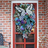 elvesmall  Spring Summer Wreath for Front Door Rose Butterfly Simulation Flower Wreath Window Decoration Artificial Wreath Hanging Decor