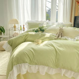 elvesmall Chic Ruffle Lace Duvet Cover Set for Girl Yellow Princess Comforter Cover 3 Piece Bedding with Zipper Closure Soft Bedroom Decor