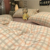 elvesmall  Ins Black Bowknot Bedding Set Pink Bed Flat Sheet Duvet Cover Twin Full Queen Princess Style Bed Linen Girls Floral Quilt Cover