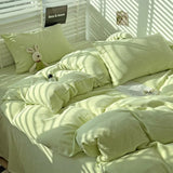 elvesmall Ins Wind Solid Color Bedding Set Class-A Maternal and Infant Super Soft Wrinkle Water Washed Cotton Duvet Cover Home Textiles