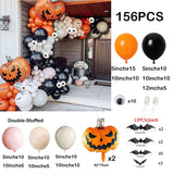 elvesmall 156Pcs Halloween Balloons Garland Kit Pumpkin Foil Ballon Double Stuffed Balloons Arch Kit 3D Scary Bat Decor Globos Decorations