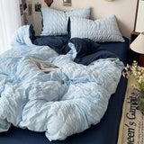 elvesmall Seersucker Princess Girls Bedding Set Duvet Cover Korean Four PIECE  Washed Cotton Bed Sheet  Cover Quilt Set 2024New