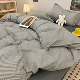 elvesmall Simple Bedding Set Plaid Sold Color Single Queen Size Duvet Cover No Filling Boys Girls Flat Sheet Pillowcase Kit