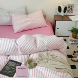 elvesmall  Pure Cotton Bedding Set Duvet Cover Pillowcase Bed Sheet Set Comforter Cover Bed Linens Set Queen King Size Dopamine Color