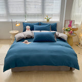 elvesmall Solid Color Duvet Cover Set Twin Queen, 100% Washed Cotton Bedding Set Soft Comfy 4 Pcs-1 Quilt Cover,1 Flat Sheet,2 Pillowcase