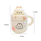 elvesmall -  1pc Bear Coffee Thermal Cup For Hot Cold Drinks Water Tea Milk Thermos Mug Stainless Steel Cup With Straw Lid Portable Bottle