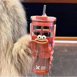 elvesmall -  600/900ml Sport Water Bottle With Straw Handle Cute Plastic Large Cup Drinking Ice Coffee Tea Juice Gym Travel Portable Cups