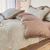 elvesmall Kawaii Princess Pure Cotton Bedding Set Full Size Lovely Ruffles Single Doubel Duvet Cover Set Girls Woman Cozy Bedding Sets