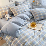 elvesmall Solid Color Bedding Set Duvet Cover Flat Sheet Pillowcases Home Textile Pillowcases For Adults Kids Simple Bed Linen