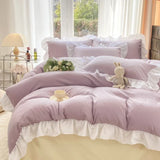 elvesmall Chic Ruffle Lace Duvet Cover Set for Girl Yellow Princess Comforter Cover 3 Piece Bedding with Zipper Closure Soft Bedroom Decor
