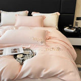 elvesmall  Embroidery 100% Lyocell Fiber Duvet Cover Set 220x240 High End Skin Friendly King Size Bedding Set Luxury Soft Pink Bedding Sets