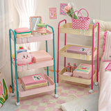 elvesmall 3 Layer Contrast Color Trolley Storage Shelf Multi-layer Movable Trolley Cosmetics Snack Storage Rack Bathroom Mobile Shelf Home