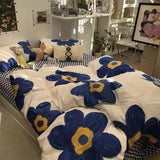 elvesmall  Ins Black Bowknot Bedding Set Pink Bed Flat Sheet Duvet Cover Twin Full Queen Princess Style Bed Linen Girls Floral Quilt Cover