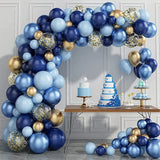 elvesmall Blue Metallic Balloons Garland Kit Gold Confetti Balloon Arch Birthday Party Decoration Kids Wedding Birthday Baby Shower Boy