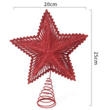 elvesmall 25cm Red Glitter Christmas Tree Topper Iron Star Christmas Decor For Home Xmas Tree Ornaments Navidad New Year 2025 Natal Noel