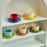 elvesmall  -  3 Sets Coffee Cups Set Ceramic Cups and Saucers Set Family Tea Cup Set Cups and Mugs Drinkware  British Coffee Cups