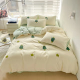 elvesmall Ins Embroidery  Bed Linen Twin Full Queen King Size  Bed Sheets Set  Adults Kids Floral Bed Flat Sheet Pillowcase Christmas Gift