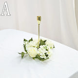 elvesmall 20CM Candlestick Garland Wreath Artificial Rose Candle Holder Flower Ring Home Party Wedding Table Decoration