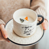elvesmall  -  Cute Kitten Ceramic Cat Claw Cup Afternoon Tea Coffee Cups with Plates Dishes Ceramic Mug for Couples and Children Drinking Milk