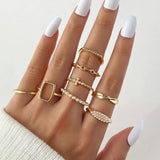 elvesmall Exaggerated Punk Rings Set Snake Heart Chain Butterfly Gold Color Metal Finger Ring for Women Fashion Jewelry Gift