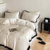 elvesmall  High-end Heart Embroidered Bedding Set 100% Lyocell Natural Plant Fibres Duvet Cover Set with Sheets Black Edge Quilt Cover Set