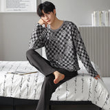 elvesmall  Men Pajamas Suit Pure Cotton Autumn Long Sleeves Breathable Plus-size Sleepwear Male Nightwear Set Spring Winter Gentlemen