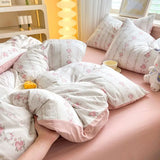elvesmall Rural Style Bedding Set Fresh Floral Four Piece Set  Girl Heart  Double-layer Gauze   New Meeting Duvet Cover