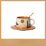 elvesmall  -  Korean Style Vintage Ceramic Coffee Cup and Saucer Set, Heat Resistant with Spoon, Household Breakfast Milk Mug