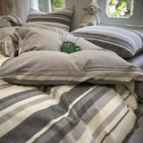 elvesmall Ins Stripe Color Cotton Bedding Set Twin Full Queen Size Bed Linen Girls Adult Floral Bed Flat Sheet Pillowcase Cream Style
