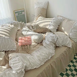 elvesmall Princess Style Pleated Lace Autumn and Winter Caramel Color Four-piece Bedding Set Quilt Cover Bed Sheet Bed Skirt Bed Sheet
