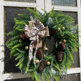 elvesmall Farmhouse Christmas Wreath With Bells Door Pine Cone Decoration Artificial Geen Plants Simulation Flower Vine New Year Garland