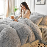 elvesmall  New Winter Warm Plush Duvet Cover Pink Romantic Princess Mink Velvet +Fluffy Flannel Quilt Cover Luxury Bedding Set King Size