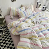 elvesmall Japanese Lattice Duvet Cover Set with Sheet Pillowcases No Filling Warm Solid Color Bed Linen Full Queen Size Home Bedding Set