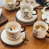 elvesmall  -  Cute Kitten Ceramic Cat Claw Cup Afternoon Tea Coffee Cups with Plates Dishes Ceramic Mug for Couples and Children Drinking Milk