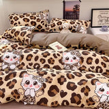 elvesmall Ins Purple Blueberry Four-piece Bedding Set Washed Cotton Double-layer Yarn Literary Quilt Cover Bed Sheet Three-piece Set