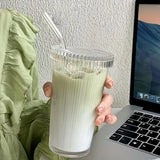 elvesmall  -  1pc Glass Tumblers With Lids And Straws Simple Glass Water Bottles Water Cups Summer Winter Drinkware Travel Accessories Gifts