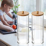 elvesmall Acrylic Makeup Organizer Cotton Swabs Containerwith Bamboo Lid Cosmetic Transparent Box Cotton Pad Organizer Jewelry Storage Box