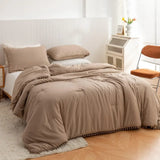 elvesmall  Pink Full Ball Pom Fringe Design Comforter Set 3pcs, Boho Aesthetic Luxurious Full Bedding Set, Vintage Ultra Soft Microfiber