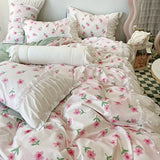 elvesmall Romantic Flower Lace Bedding Set with Ruffles for Girls and Women Sets Full Bed Sheets Quilt Comforter Duvet Complete King Size
