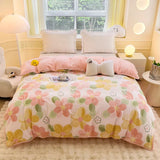 elvesmall Cute Floral Pure Cotton Duvet Cover Milk Velvet Thickened Colorful Flowers Comforter Covers Soft Warm Bedding for Kids Adults